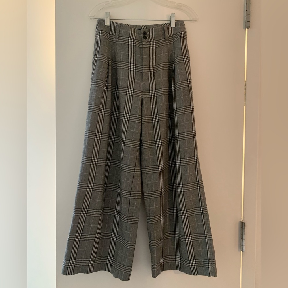 Madewell pleated wide leg pant plaid